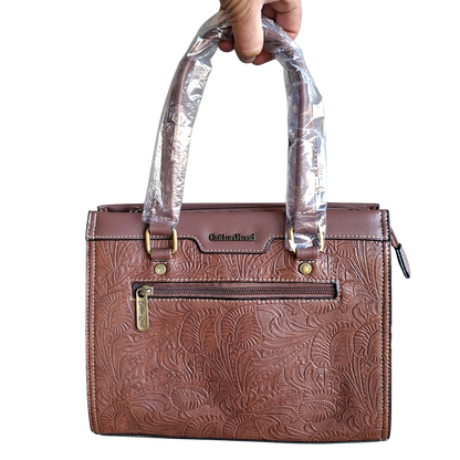 Classic Style COFFEE BROWN PU Leather with Embossed pattern bottom in hand