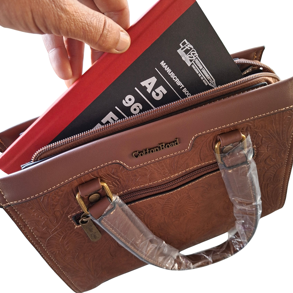 Classic Style COFFEE BROWN PU Leather with Embossed pattern bottom in scaled with A5