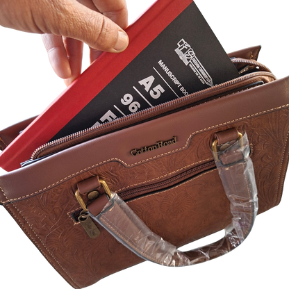Classic Style COFFEE BROWN PU Leather with Embossed pattern bottom in scaled with A5