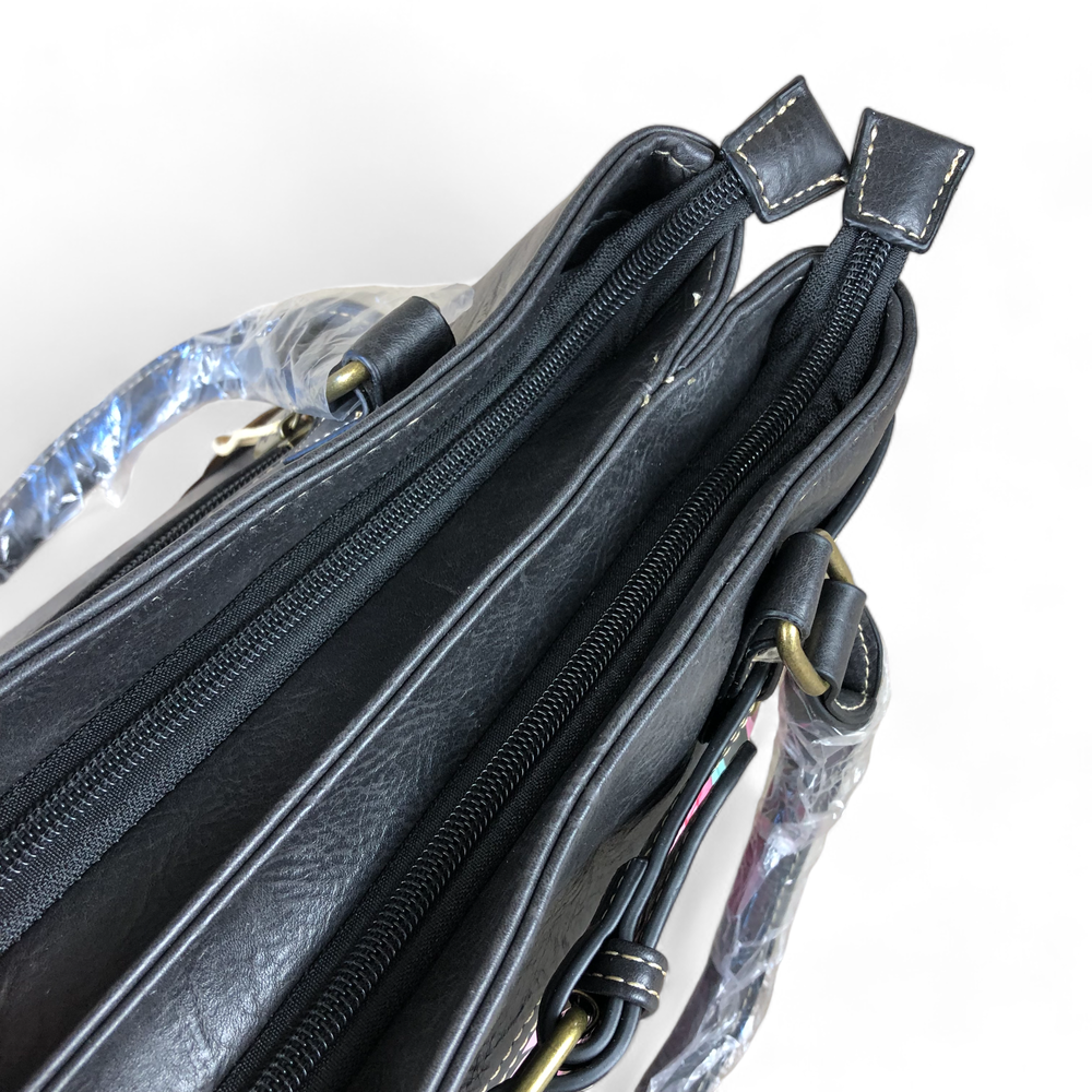 Cotton Road BLACK PROTEA PU Leather Handbag with BUCKLE detailing