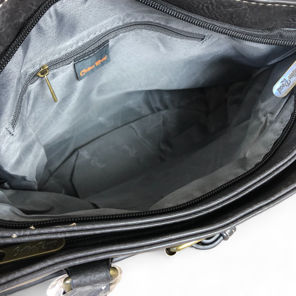 Cotton Road BLACK PROTEA PU Leather Handbag with BUCKLE detailing