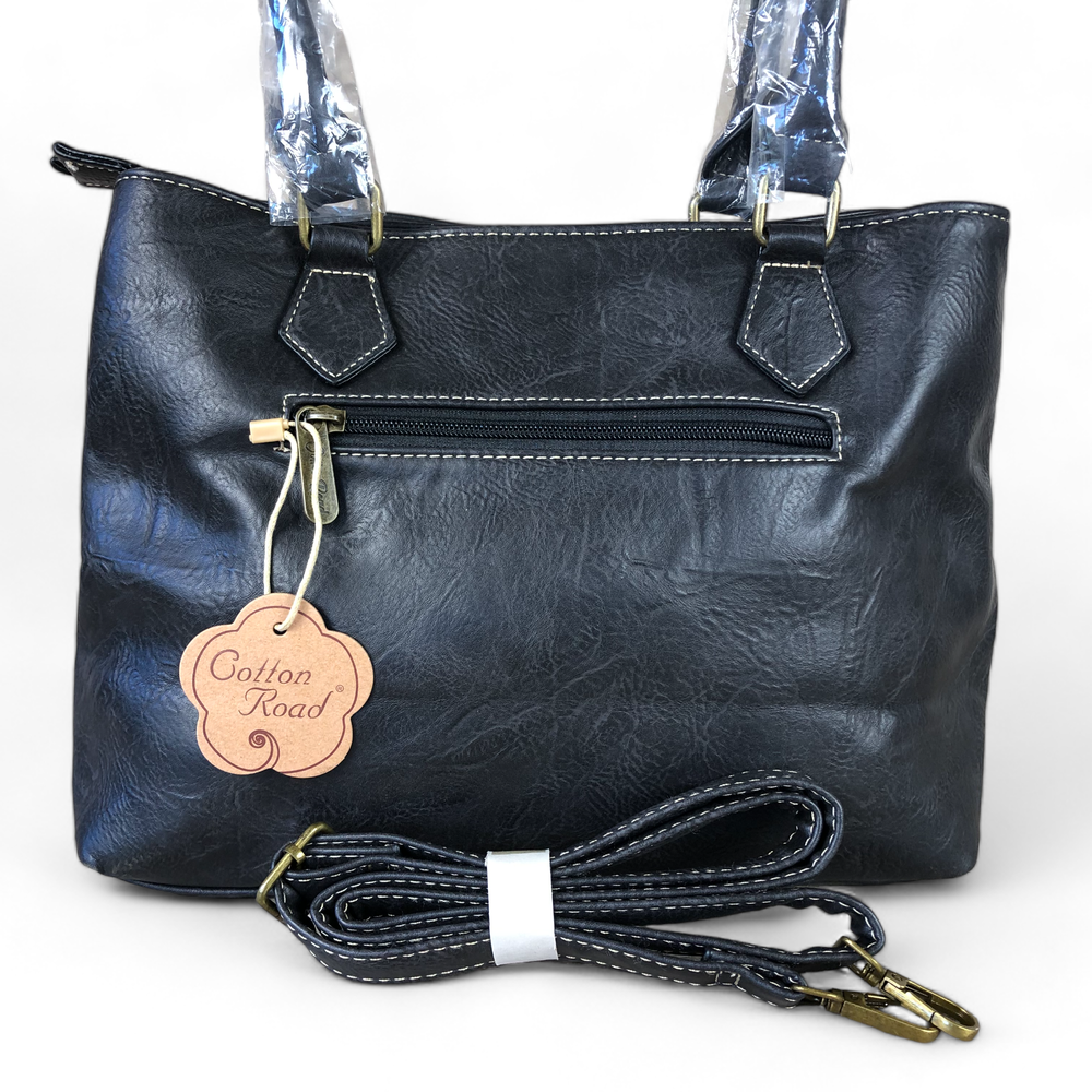 Cotton Road BLACK PROTEA PU Leather Handbag with BUCKLE detailing