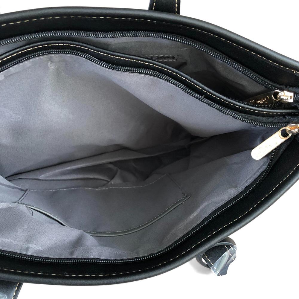 Cotton Road BLACK PU LEATHER Handbag with FLORAL Panel