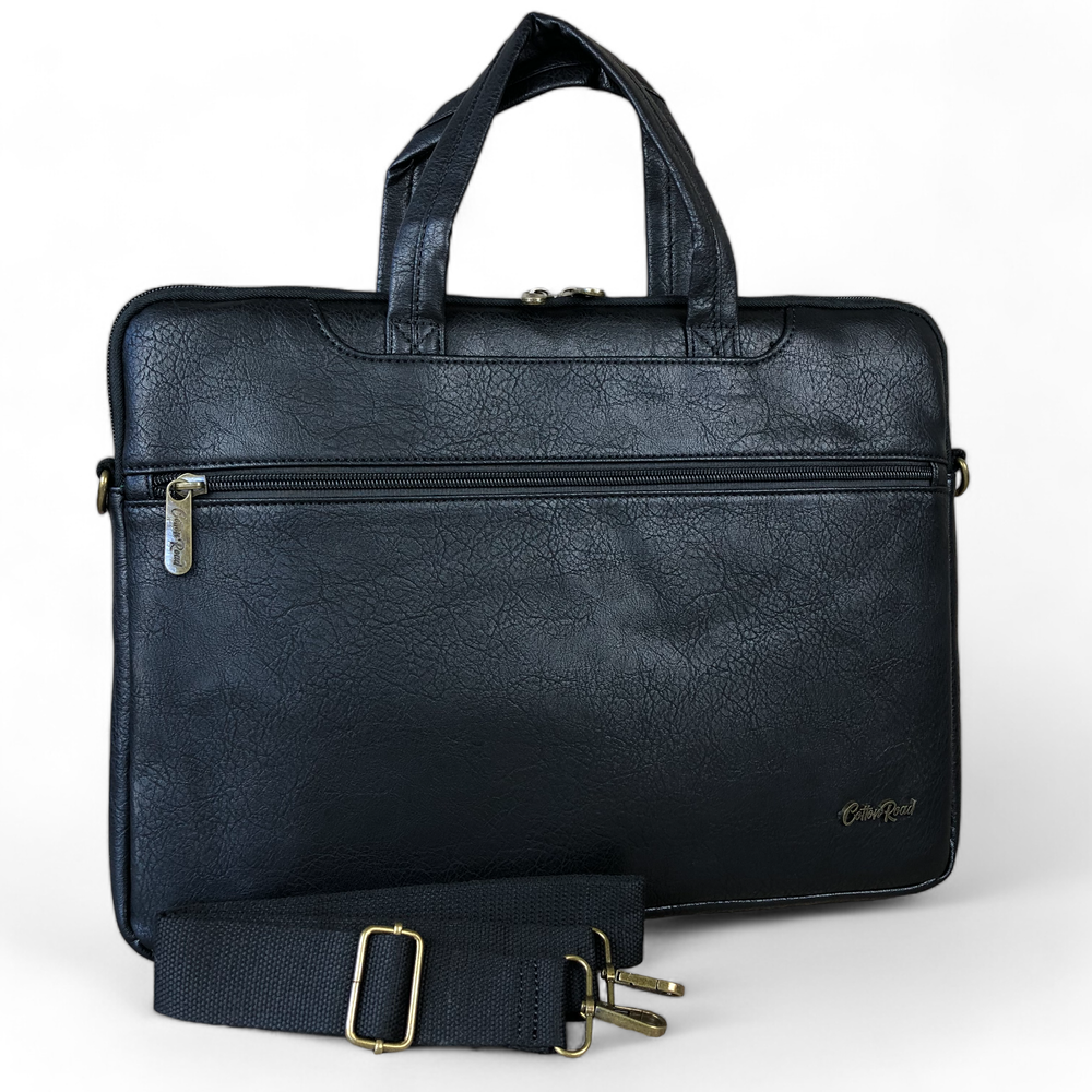 Cotton Road BLACK PU Leather 15'6 Padded Laptop Bag / Carry Sleeve