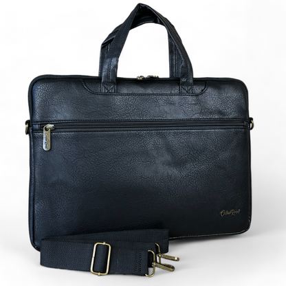 Cotton Road BLACK PU Leather 15'6 Padded Laptop Bag / Carry Sleeve