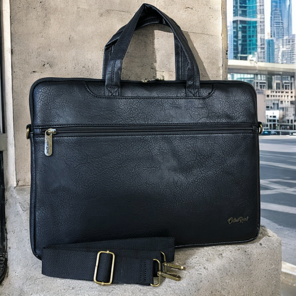 Cotton Road BLACK PU Leather 15'6 Padded Laptop Bag / Carry Sleeve