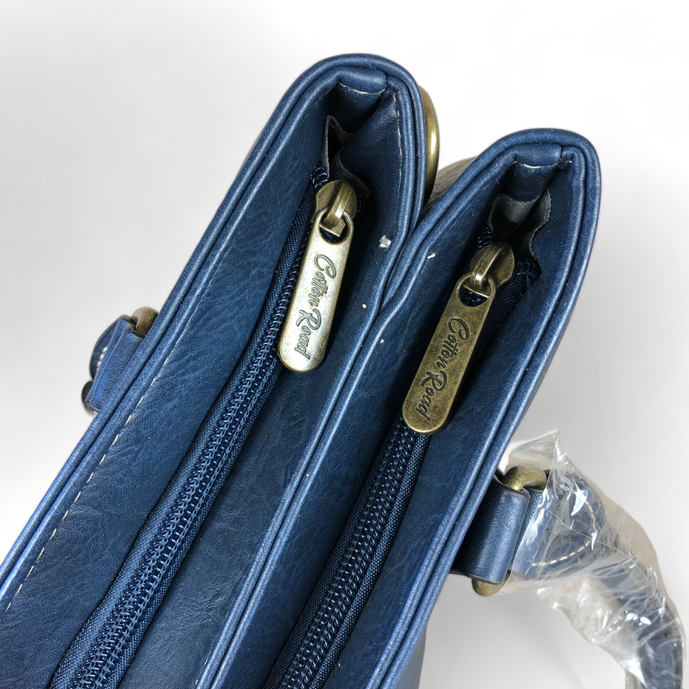 Cotton Road BLUE PAISLEY PU Leather Handbag with BUCKLE detailing