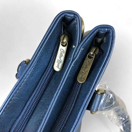 Cotton Road BLUE PAISLEY PU Leather Handbag with BUCKLE detailing