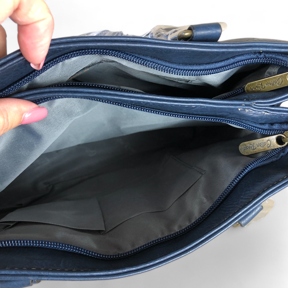 Cotton Road BLUE PAISLEY PU Leather Handbag with BUCKLE detailing