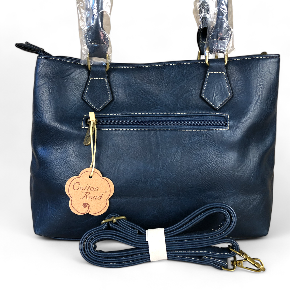 Cotton Road BLUE PAISLEY PU Leather Handbag with BUCKLE detailing