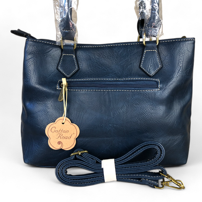 Cotton Road BLUE PAISLEY PU Leather Handbag with BUCKLE detailing