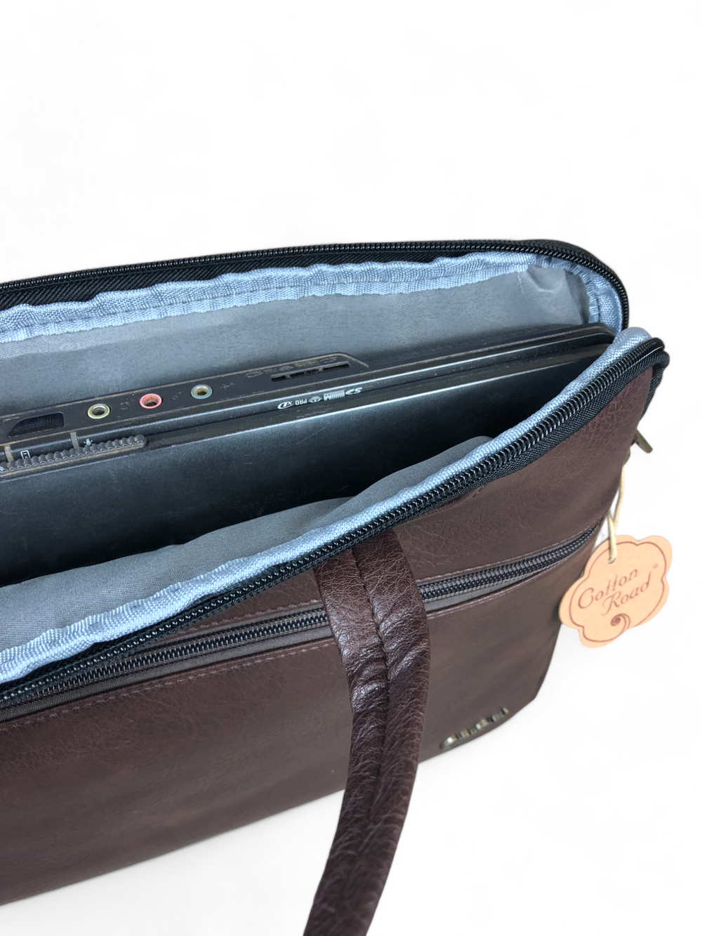 Cotton Road BROWN PU Leather 15'6 Padded Laptop Bag / Carry Sleeve