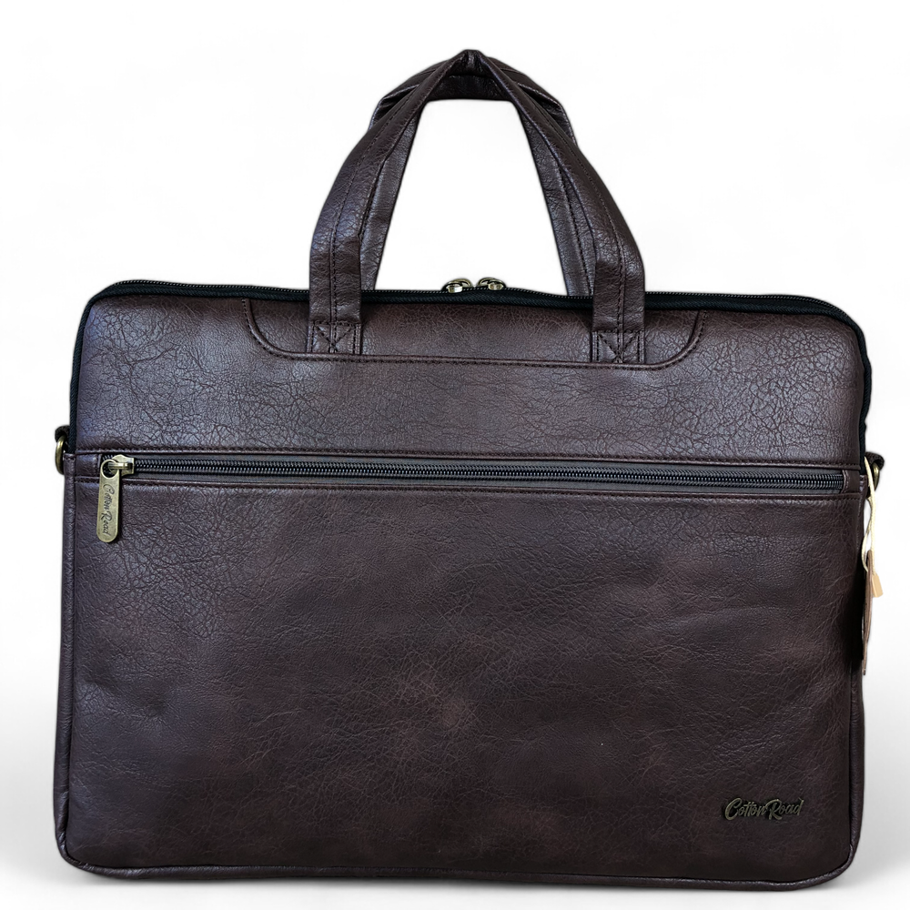 Cotton Road BROWN PU Leather 15'6 Padded Laptop Bag / Carry Sleeve