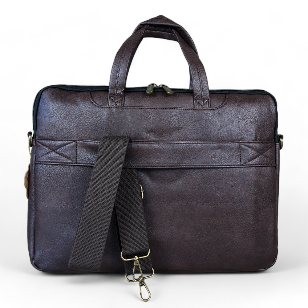 Cotton Road BROWN PU Leather 15'6 Padded Laptop Bag / Carry Sleeve
