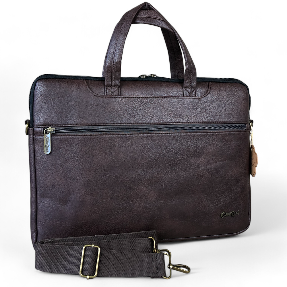 Cotton Road BROWN PU Leather 15'6 Padded Laptop Bag / Carry Sleeve