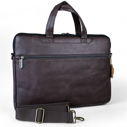 Cotton Road BROWN PU Leather 15'6 Padded Laptop Bag / Carry Sleeve