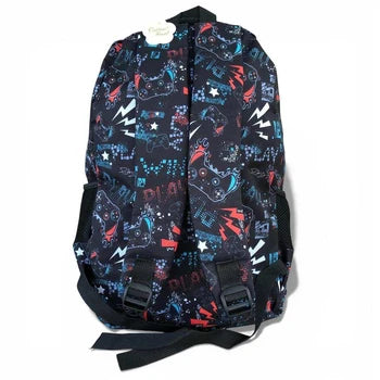 Cotton Road 2-Piece Backpack Set: BLACK CANVAS Backpack with Matching Pencil Case - GAMING Design