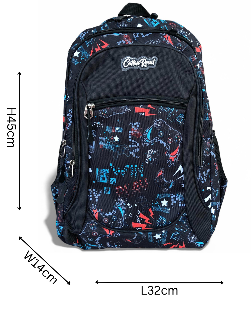 Cotton Road Backpack: BLACK Canvas Backpack and matching PENCIL CASE with GAMING Design