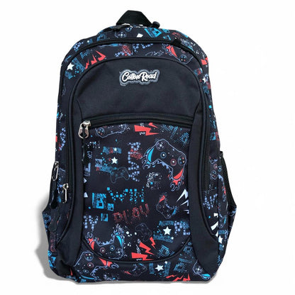 Cotton Road Backpack: BLACK Canvas Backpack and matching PENCIL CASE with GAMING Design