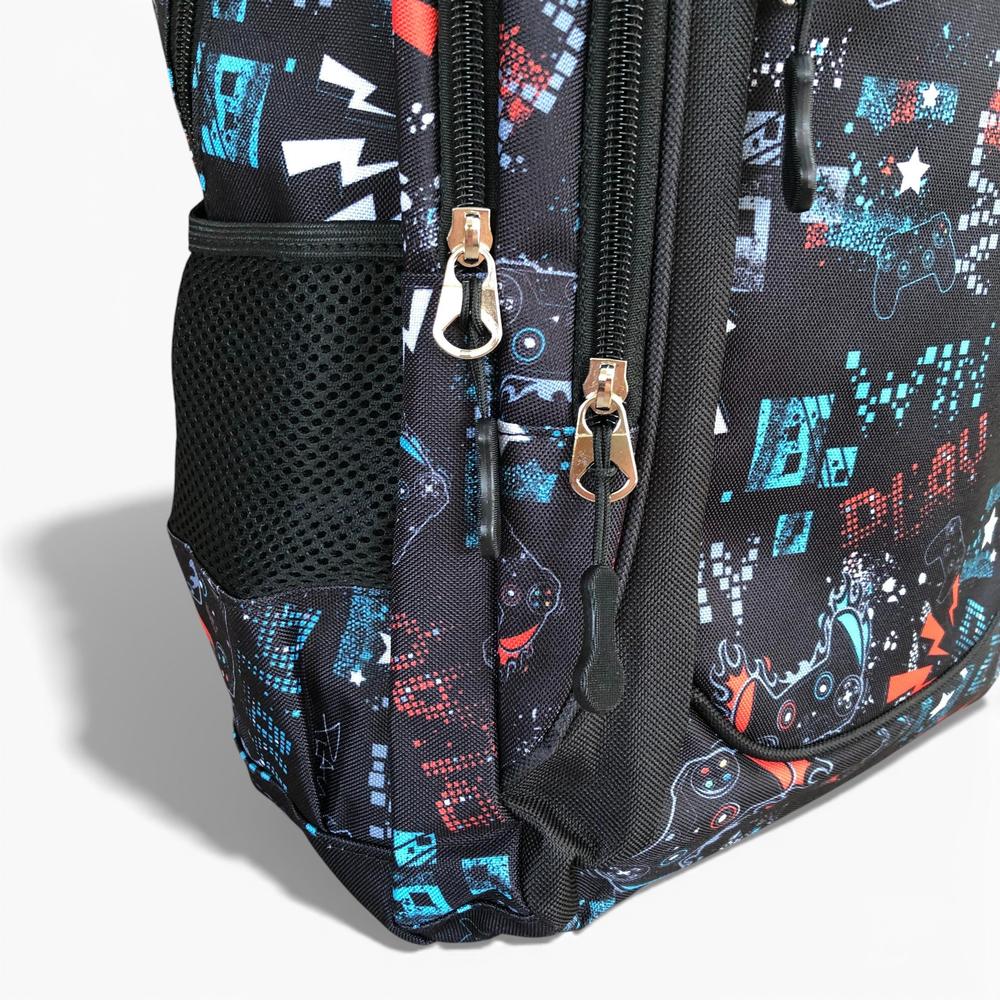 Cotton Road Backpack: BLACK Canvas Backpack and matching PENCIL CASE with GAMING Design