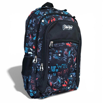 Cotton Road Backpack: BLACK Canvas Backpack and matching PENCIL CASE with GAMING Design