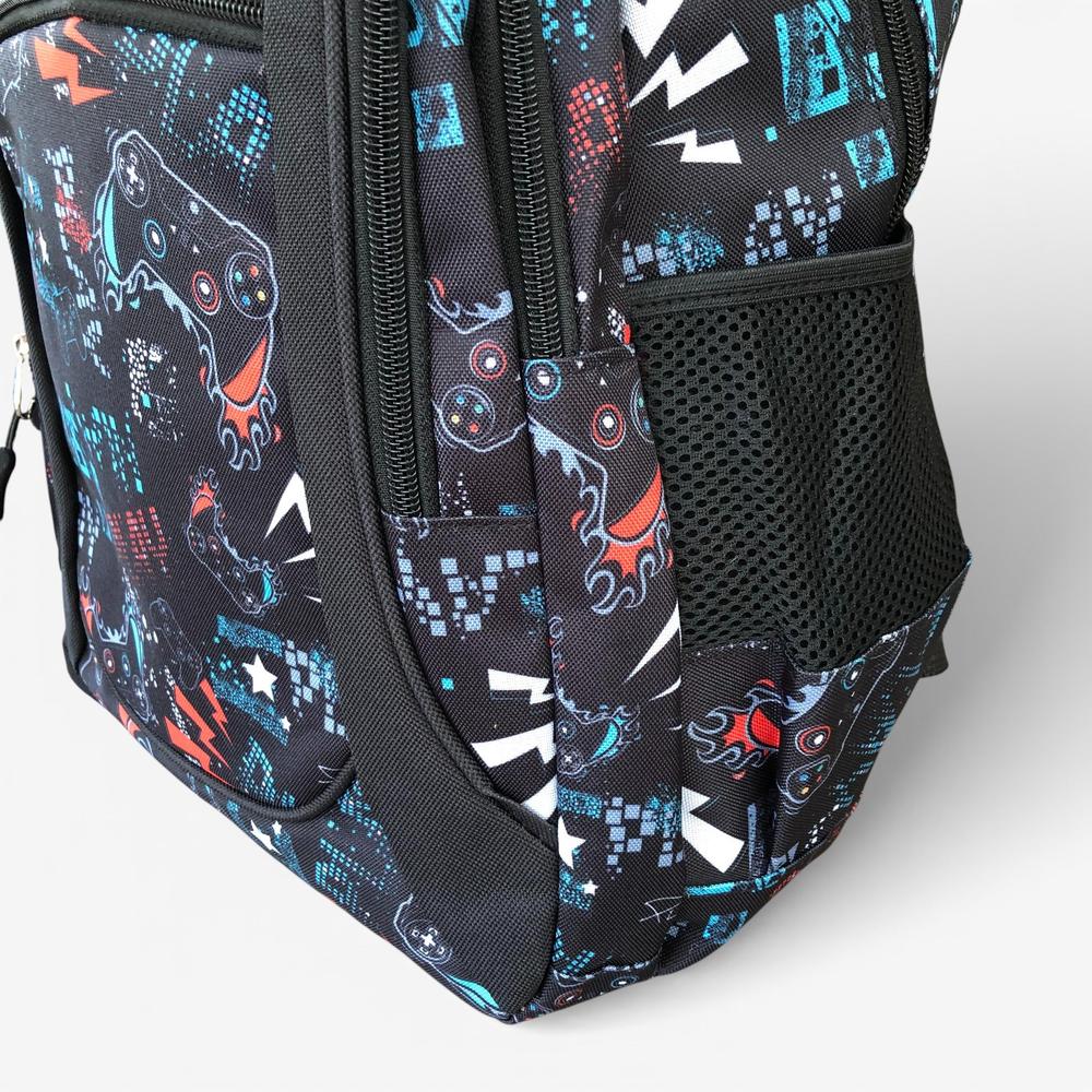 Cotton Road Backpack: BLACK Canvas Backpack and matching PENCIL CASE with GAMING Design