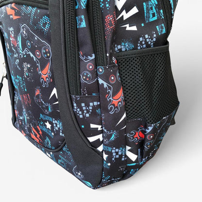 Cotton Road Backpack: BLACK Canvas Backpack and matching PENCIL CASE with GAMING Design
