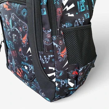 Cotton Road 2-Piece Backpack Set: BLACK CANVAS Backpack with Matching Pencil Case - GAMING Design
