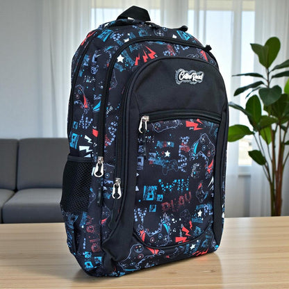 Cotton Road Backpack: BLACK Canvas Backpack and matching PENCIL CASE with GAMING Design
