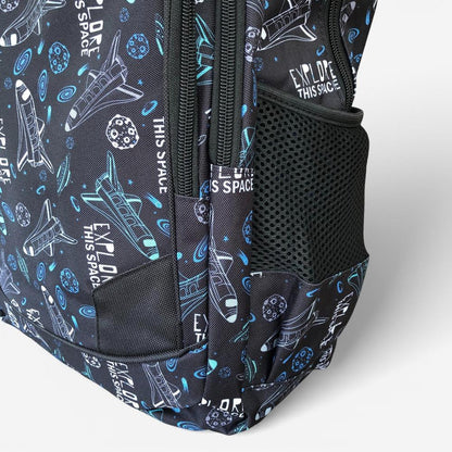 Cotton Road Backpack: BLACK Canvas Backpack and matching PENCIL CASE with SPACE Design