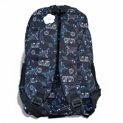 Cotton Road Backpack: BLACK Canvas Backpack and matching PENCIL CASE with SPACE Design
