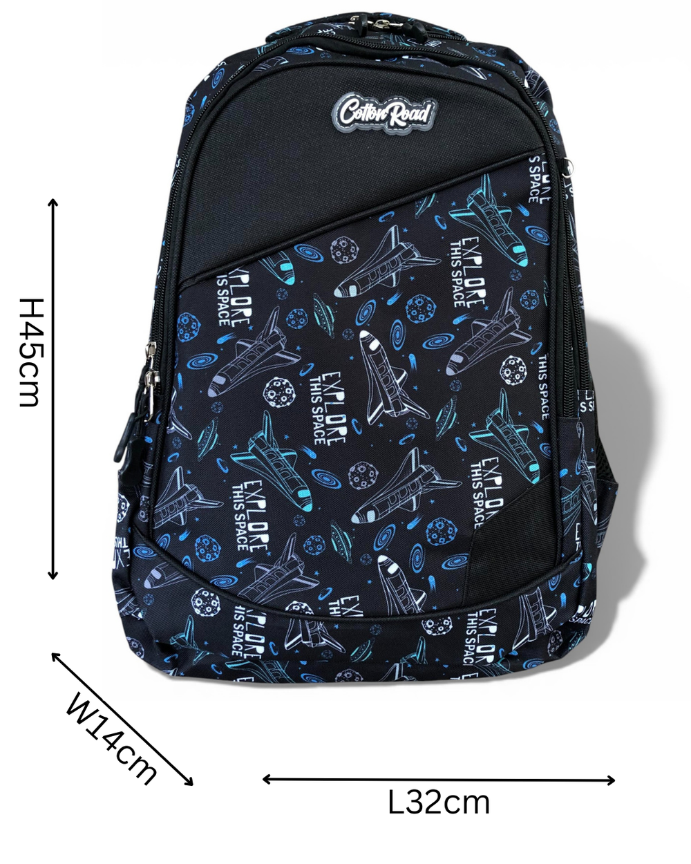 Cotton Road Backpack: BLACK Canvas Backpack and matching PENCIL CASE with SPACE Design