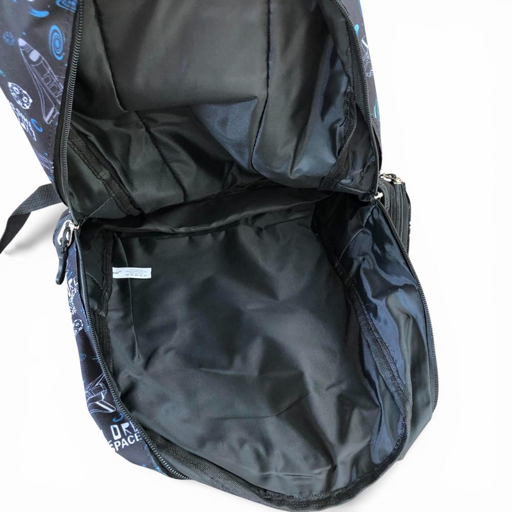 Cotton Road Backpack: BLACK Canvas Backpack and matching PENCIL CASE with SPACE Design