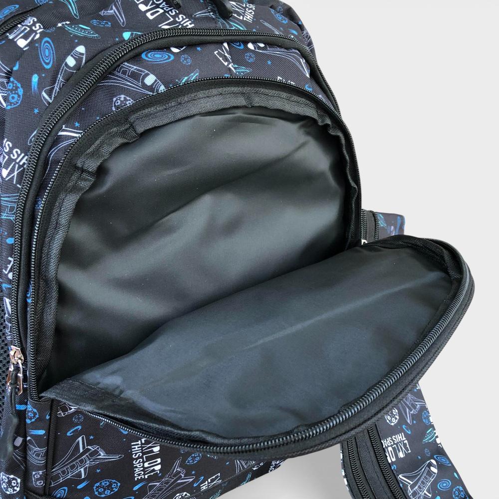Cotton Road Backpack: BLACK Canvas Backpack and matching PENCIL CASE with SPACE Design