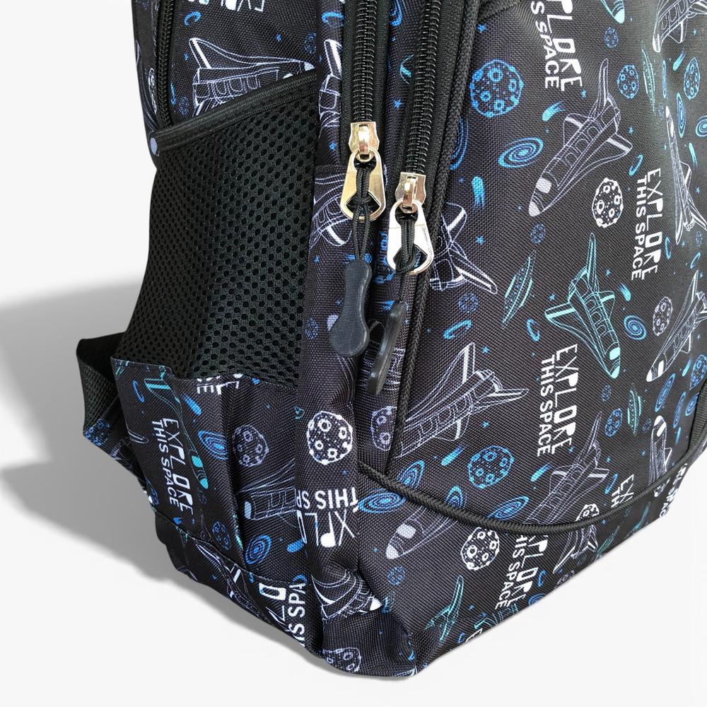 Cotton Road Backpack: BLACK Canvas Backpack and matching PENCIL CASE with SPACE Design