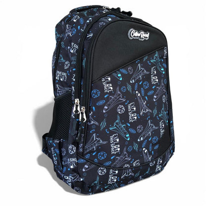 Cotton Road Backpack: BLACK Canvas Backpack and matching PENCIL CASE with SPACE Design