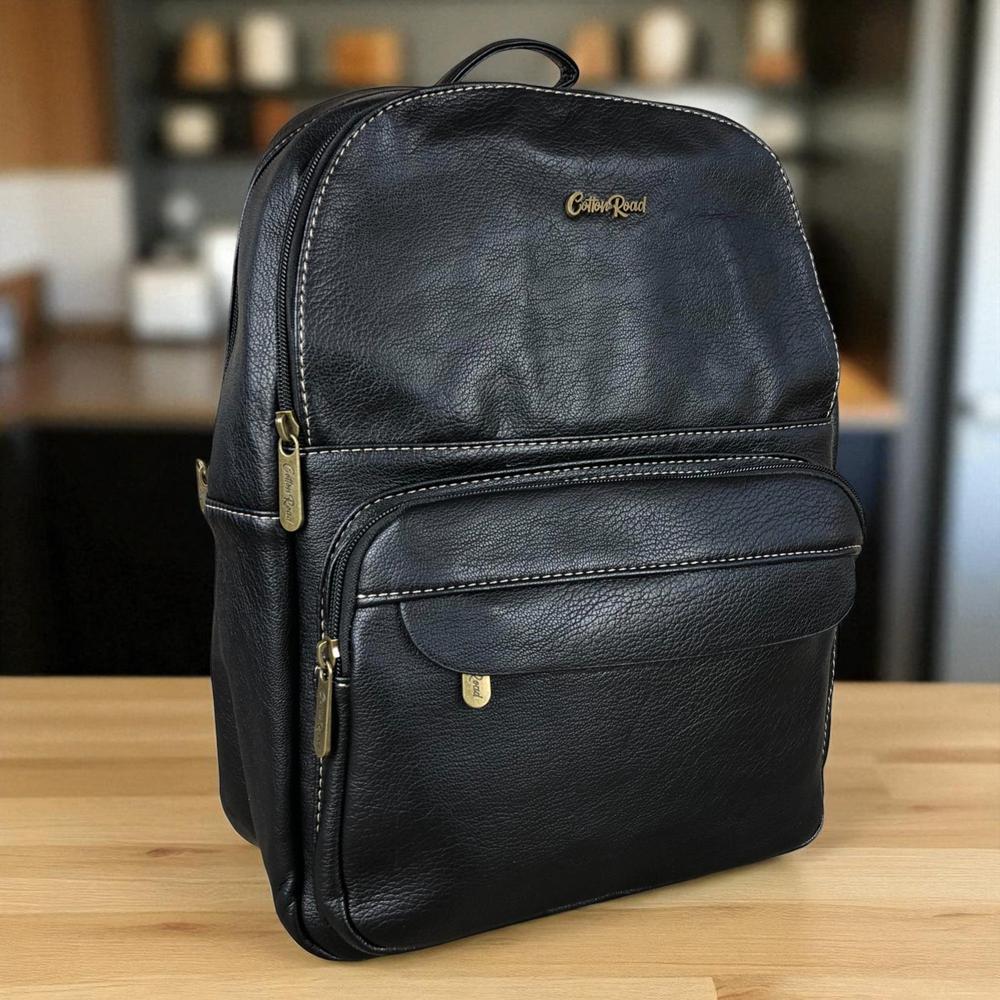 Cotton Road Backpack: BLACK PU Leather Backpack