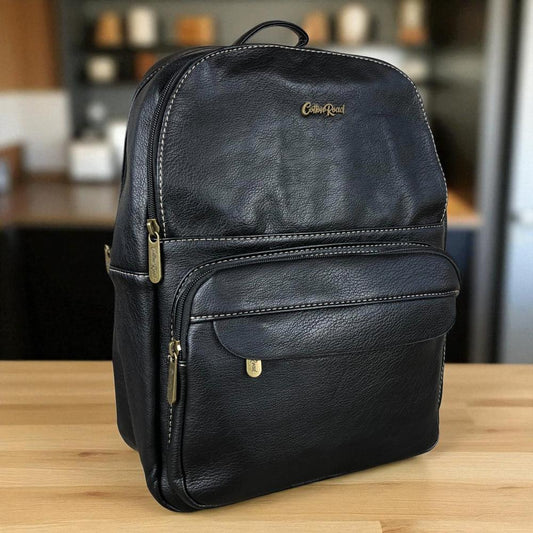 Cotton Road Backpack: BLACK PU Leather Backpack