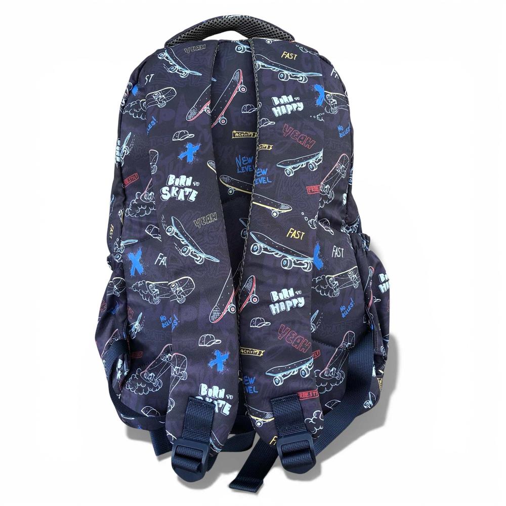 Cotton Road Backpack: BLUE Canvas Backpack with SKATEBOARD Design