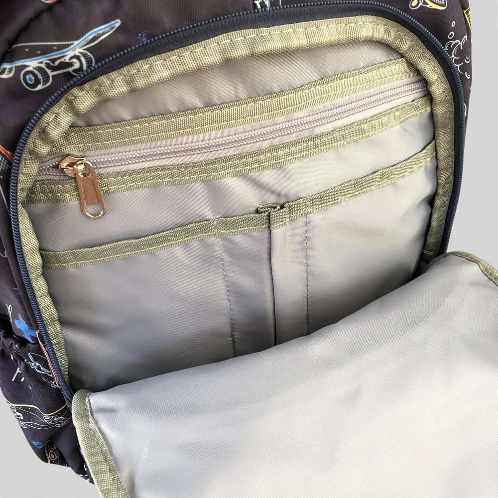 Cotton Road Backpack: BLUE Canvas Backpack with SKATEBOARD Design
