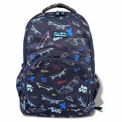 Cotton Road Backpack: BLUE Canvas Backpack with SKATEBOARD Design