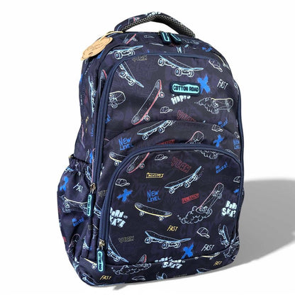 Cotton Road Backpack: BLUE Canvas Backpack with SKATEBOARD Design