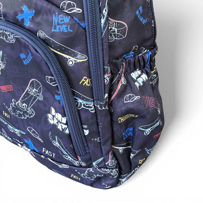 Cotton Road Backpack: BLUE Canvas Backpack with SKATEBOARD Design