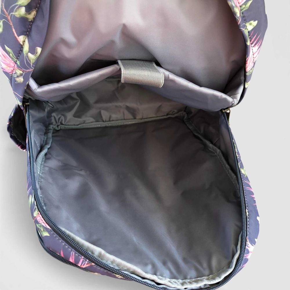 Cotton Road Backpack: BLUE FLORAL Canvas Backpack with PROTEAS