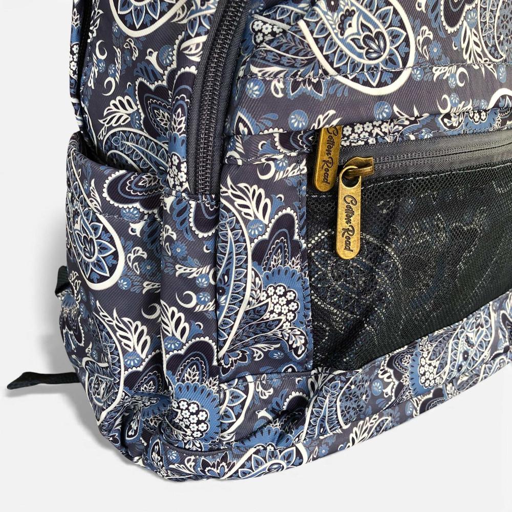 Cotton Road Backpack: BLUE PAISLEY Padded Canvas Backpack for 15'6" Laptop corner
