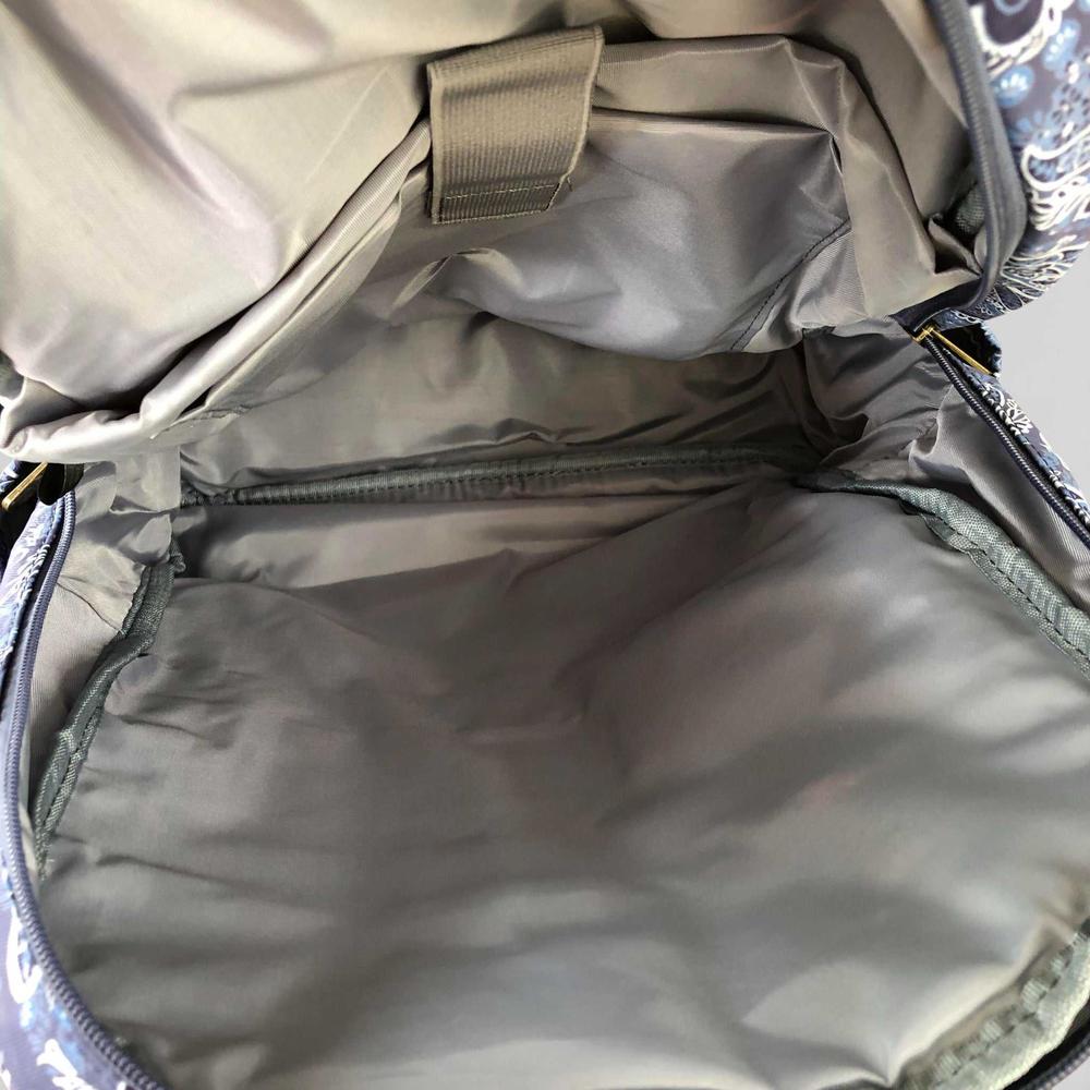 Cotton Road Backpack: BLUE PAISLEY Padded Canvas Backpack for 15'6" Laptop fold open