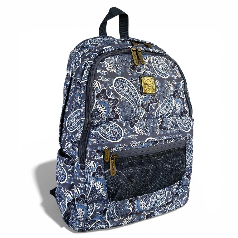 Cotton Road Backpack: BLUE PAISLEY Padded Canvas Backpack for 15'6" Laptop full