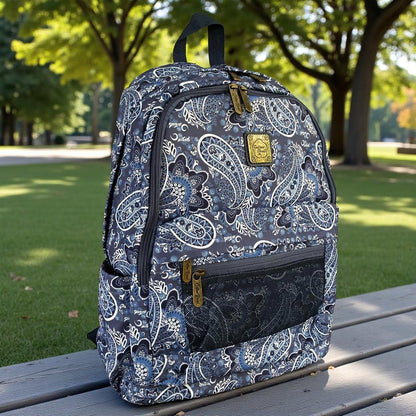 Cotton Road Backpack: BLUE PAISLEY Padded Canvas Backpack for 15'6" Laptop in garden