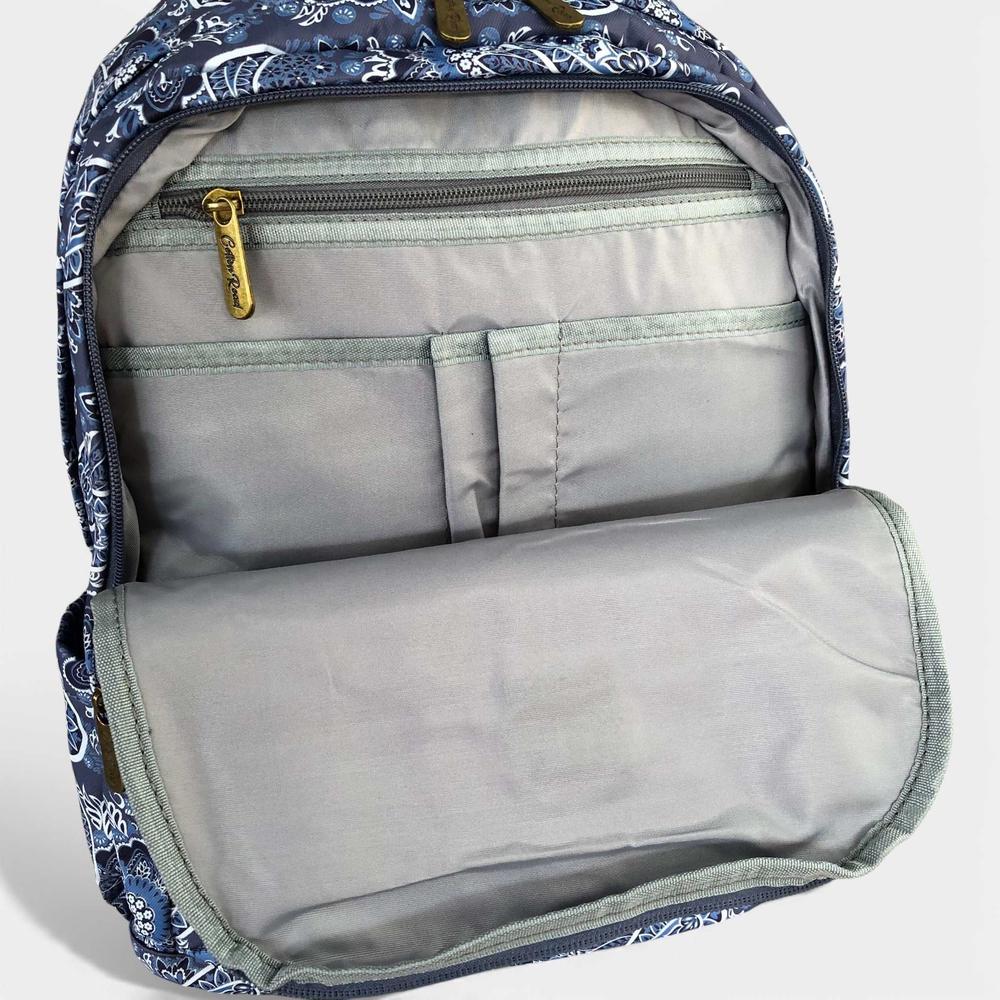 Cotton Road Backpack: BLUE PAISLEY Padded Canvas Backpack for 15'6" Laptop inside