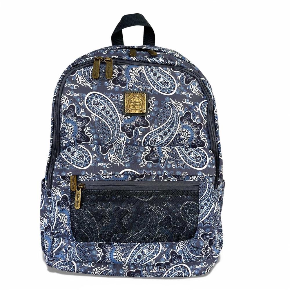 Cotton Road Backpack: BLUE PAISLEY Padded Canvas Backpack for 15'6" Laptop on white background